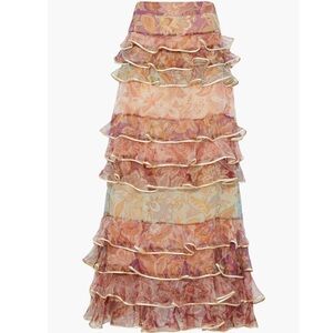 ZIMMERMANN Tiered satin-trimmed printed silk-organza maxi skirt